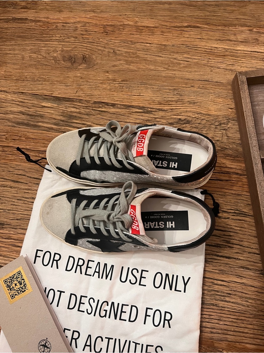 Golden Goose Beige, Black and Red Superstar Sneakers - Picture 2 of 9